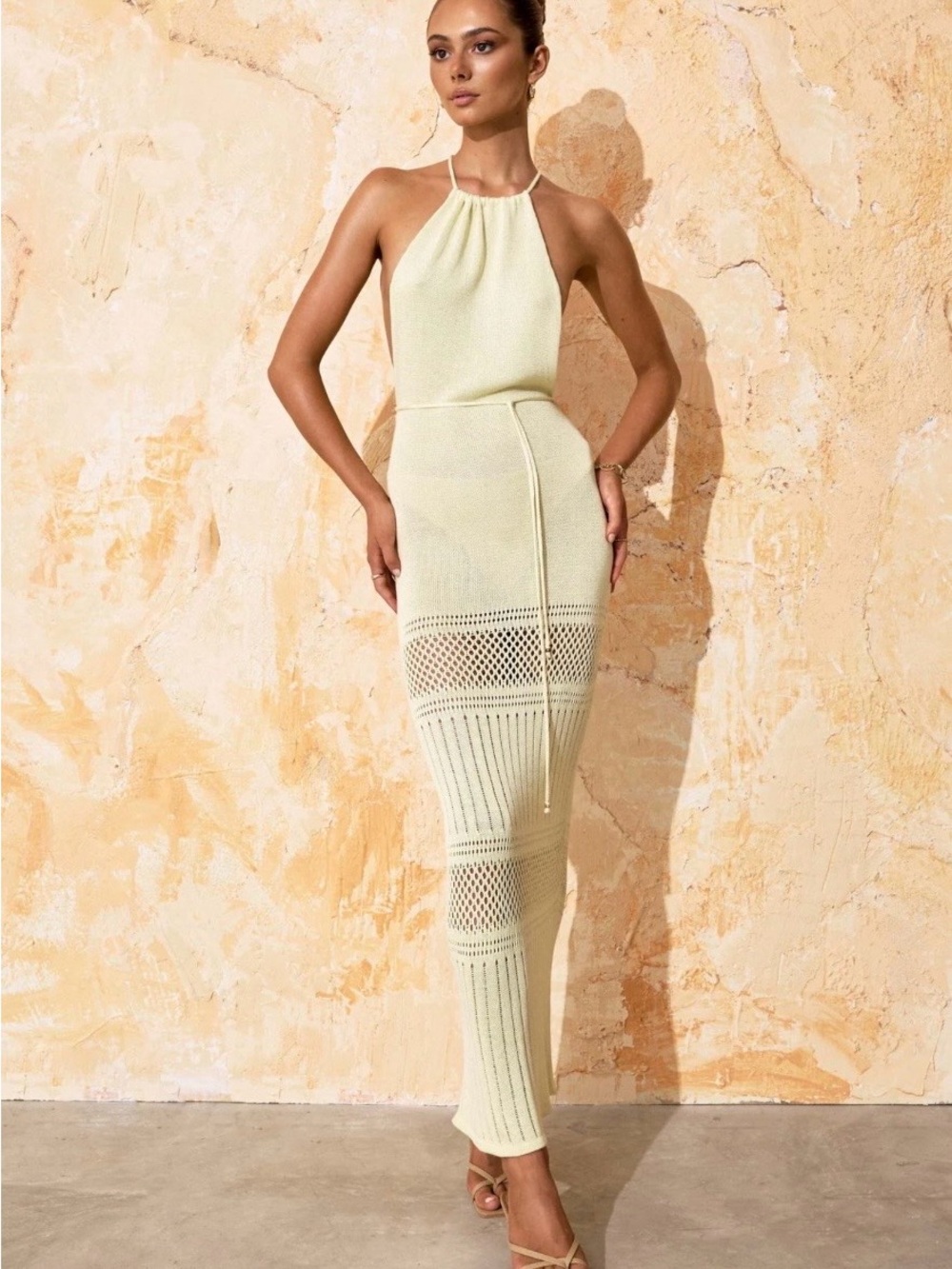 Flook the label Light Yellow Halter Knit Coverup Maxi Dress
